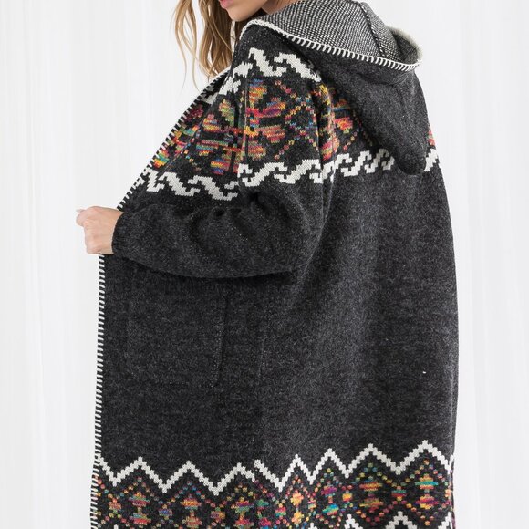 Western Cowichan Inspired Tribal Print Hooded Cardigan - Picture 11 of 11